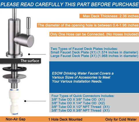 Lead Free Drinking Water Faucet For Kitchen Must Have That Fits Most Reverse Osmosis Systems, diagram showing installation details