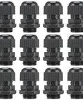 Lock In A Watertight Shield With This 12-Pack Of 1/2 Inch NPT Cable Glands Featuring A Bulletproof IP68 Seal That Keeps Dampness From Creeping In. Crafted From Flame-Retardant Nylon To Beat UV Rays, Acid, And Chemicals While Delivering Pro-Level Strain. Set of 12 black nylon cable glands with IP68 seal.