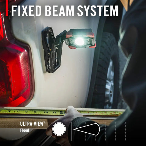 1000 Lumen Rechargeable Dual Power Rotating Led Magnetic Clamp Light With 360 Degree Ball Joint attached to car exterior