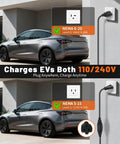 Road Ready Portable Ev Charger Level 1 And 2 With 20 Foot Cord 16 Amp J1772 Plug, NEMA 6-20 and 5-15 plugs shown.