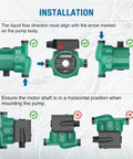 On Demand Hot Water Recirculating Pump 93W 110V Three Speed Control installation guide with flow direction and alignment instructions