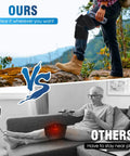 Comparison of All In One Heated Massager showing portability outdoors versus a wired model indoors, illustrating versatility.