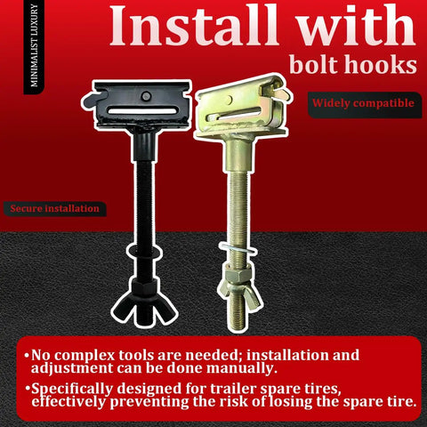 Heavy Duty E Track Spare Tire Holder Mount with X Track Tie Down Points for spare wheel installation with bolt hooks.