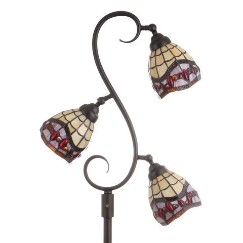 Bronze 70.5-Inch Tiffany-Style 3-Light LED Floor Lamp With Stained Glass Shade Handcrafted Iron Tree Design Multi-Color Glass Energy Saving LEDs Included UL Listed For Living Room Vibe