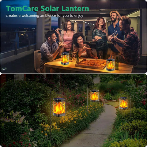 Upgraded Solar Lantern With Realistic Flickering Flame Outdoor Hanging Lantern Lights For Patio Garden Deck Yard Waterproof LED 4 Pack Solar Powered Ambience Lighting Hassle Free No Wiring Easy Setup