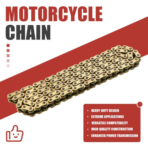 525 X Ring Motorcycle Chain 120 Links With Master Link 525H Heavy Duty Gold Drive Chain for Motorcycle Bicycle Go Kart