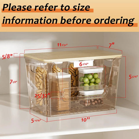 No Fuss Pantry Organizers With Bamboo Lids And Heavy Duty Trash Bag Dispenser For Four Through Thirteen Gallon Rolls in clear box.