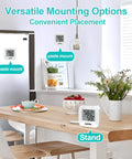 4 Pack Digital Hygrometer And Indoor Thermometer For Home And Nursery, Accurate Room Temperature Monitor With Humidity Sensor, Easy Emoji Display For Quick Readouts And Enhanced Comfort In Any Space. Mounted and standing digital hygrometers in a kitchen.