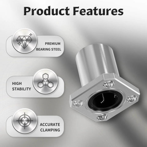 Four Pack LMK12UU Square Flange Linear Ball Bearings 12mm ID, 21mm OD, 30mm Length With Double Seals For 3D Printers