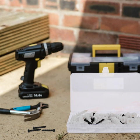 Drywall Anchor Kit With Self-Tapping Screws And Plastic Anchors, Zinc And Plastic Materials, Strong Bond For Lightweight Concrete And Gypsum Walls, 100 Piece Set, Easy To Install And Remove, Great For Shelves And Decor, open kit with screws