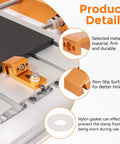 Close-up of aluminum tiger claw clamp on CNC table, showcasing non-slip grip and durable metal design for secure holding.