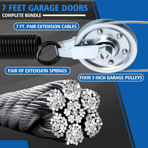 Heavy Duty Double Loop Garage Door Extension Springs Bundle With 3 Inch Pulleys And Extension Cables For Seven Foot Garage Doors