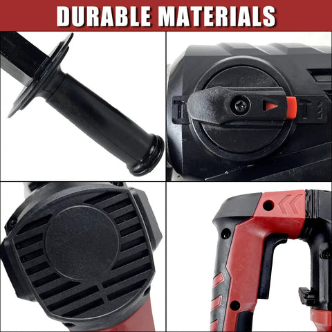 Durable materials of Beast 14.6 Amp Hammer Drill With One And A Quarter Inch SDS Plus showing handle, switch, and body details