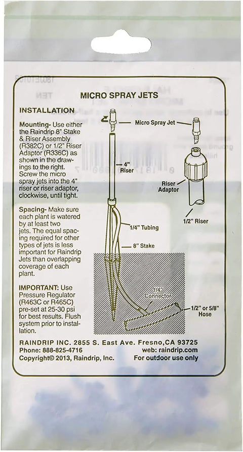 Installation instructions for Micro Spray Jet Drip Emitter With 10 To 32 Threaded Inlet For Garden Watering Half Circle Fan Pattern