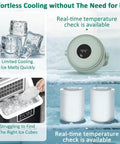 Portable Breast Milk Cooler That Beats The Heat Keeping Milk Super Crisp For Over 24 Hours With Full Surround Cooling Digital Temp Display and two flasks shown with ice cubes.