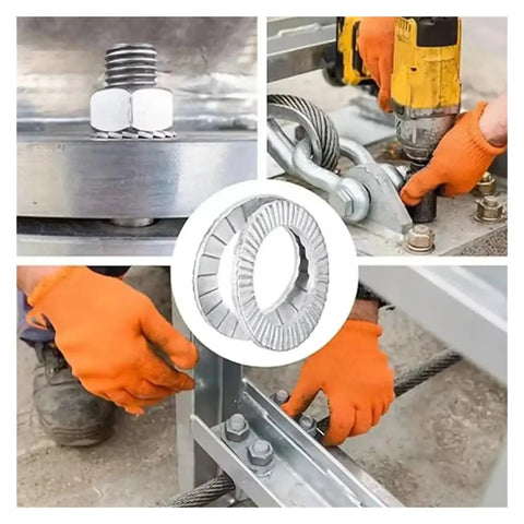 Double Deck Wedge Lock Washers Pack Of Twenty 304 Stainless Steel Self Locking Hardware Heavy Duty Vibration Proof Fasteners For Nuts And Bolts M6 Through M12 working on secure installation with washers.