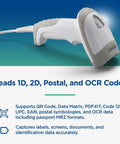 Rugged Workhorse Handheld Barcode Scanner USB Plug And Play 1D And 2D Code Reader for healthcare and industrial use side view