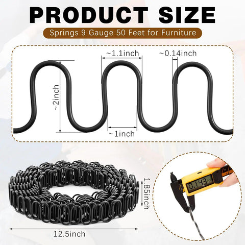 Nine Gauge Zig Zag Upholstery Springs One Roll Forty Nine Foot High Carbon Steel Sinuous Support dimensions shown