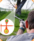 Person using air rifle for target practice with Two Pack High Carbon Steel Walking Tree Spinner Targets For Hunting And Shooting