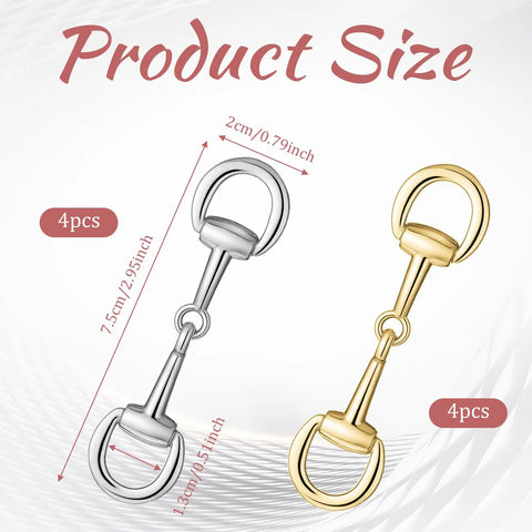 Gold Blingy Double D Ring Snaffle Bit Buckles Set For Necklaces And Bracelets, foldable metal clasp hardware, 75x20 mm, 8 pcs