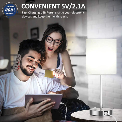 Couple using Must Have Dope Fully Dimmable Table Lamp With USB Ports And AC Outlet 60W Equivalent 5000K Daylight Edison Bulb