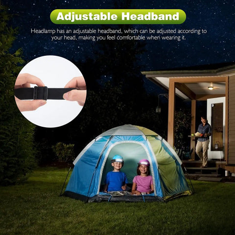 Children with LED Rechargeable Headlamp With 230 Degree Wide Beam And Motion Sensor Five Modes 350 Lumens in a tent