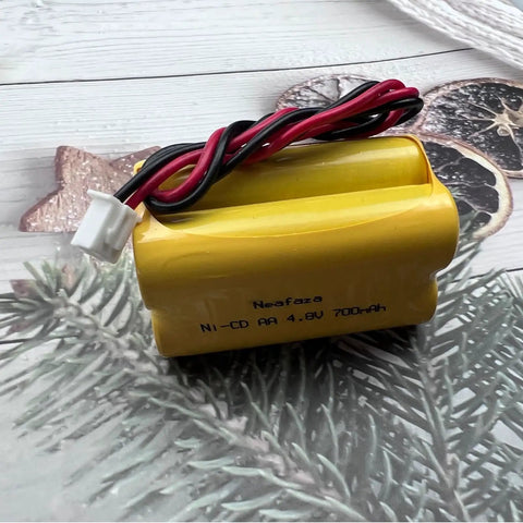 Yellow 4.8V 700mAh Ni-Cd battery pack with wires for emergency lights, Compatible With Emergi-Lite MAG93NC487 and Exit Light Co BAA-48R.