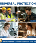Bulk Pack Of One Hundred Eight Clear Safety Glasses Featuring Ansi Z87 Certified Build For Construction Sites And Lab Environments Individually Wrapped Heavy Duty Eye Protection That Offers Foolproof Coverage And Bang For The Buck. Image shows safety glasses in diverse work environments.