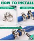 52-piece stainless steel fuel line hose clamp set, 7–18 mm dia, adjustable screws, shown on blue pipe