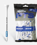 PTS Wood Golf Tees 75 Count Three And A Quarter Inch Long Tees Made From Natural Hardwood Package and Single Tee Display
