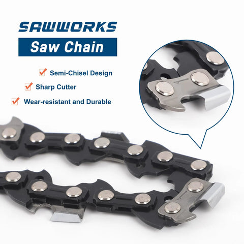 Close-up of Three Eighths Inch Low Profile Fourteen Inch Chainsaw Chain In A Three Pack With Point Zero Four Three Inch Gauge.