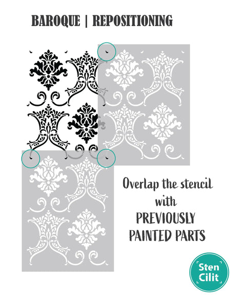 Baroque Damask Wall Stencil Kit For Painting 2-Pack Large 16.5 By 21.5 Inch Stencils Victorian Style Wall Decor DIY Wallpaper Alternative