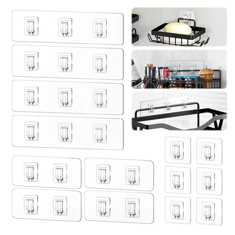 14 Piece Clear Shower Caddy Replacement Hooks With Heavy Duty No Drill Adhesive Tabs For Secure Bathroom Shelving And Kitchen Organization Quick Click Install