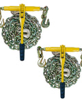 Heavy Duty Ratchet Load Binder and Chain Set 5/16 to 3/8 Inch G80 Chains, 2-pack shown coiled with hooks for industrial use