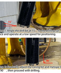 Core drill bit, front/side view, 2in diameter, 10in depth, laser-welded concrete bit with rebar; two 5/8-11 adapters.