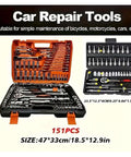 Premium 150 Piece Socket Ratchet Wrench Set With Sturdy Hanging Tray For Auto Repair And Household Fixes Badass Mechanics Gear Built Tough shown in orange and black cases.
