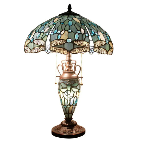 Sea Blue Stained Glass Dragonfly Lampshade Replacement 16 Inch For Table Lamps Floor Lamps Ceiling Fixtures Pendant Hanging Lights