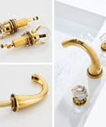 8 Inch Widespread Brass Bathroom Sink Faucet With Crystal Handles Deck Mounted Gold Ti PVD Finish No Drip Ceramic Cartridge Lead Free