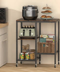 Go To Rolling Kitchen Cart With Wheels 4 Tier Baker Rack Microwave Stand And Coffee Bar Table with toaster and air fryer in kitchen