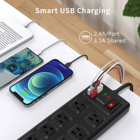 Heavy Duty Power Strip Surge Protector With 10 Wide Outlets And 4 USB Ports 1875W 15A 2800 Joules Protection charging devices