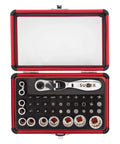 Top view of Handy 1/4 Inch Drive Dual Flex Head Ratchet Set With Sockets And Bits 44 Piece 72 Tooth CR-V Spline Sockets