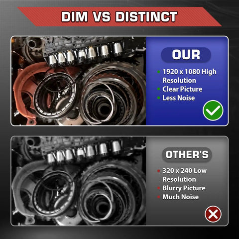 MV108S Digital Inspection Camera 1920x1080 HD 2MP Bore Scope With 8.5mm Imager Head For Tight Pipes And Narrow Corners Clear Crisp Images For Plumbing Automotive And Home Diagnostics comparing clear and blurry views