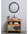 USZWBY Bathroom Vessel Sink Chinese-Style Creativity Bathroom Sink Above Counter Basin displaying a pink lotus design.