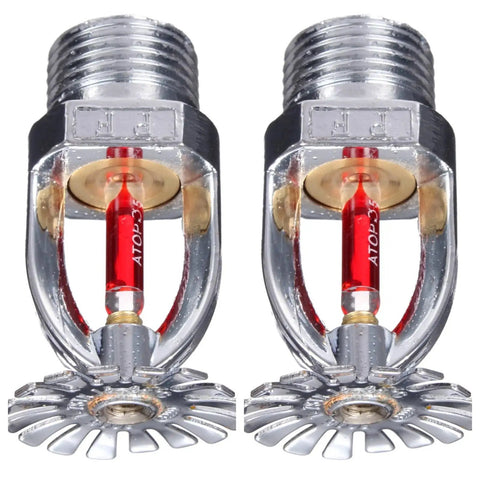 Pack Of Two Tough Pendent Fire Sprinkler Heads With Straightforward Half Inch Thread And Snappy K80 Activation At 155F for reliable safety.