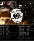Close-up of a 5-lug wheel bearing hub assembly with bolts installed on a vehicle, compatible with Chevrolet GMC Buick Cadillac Saab models