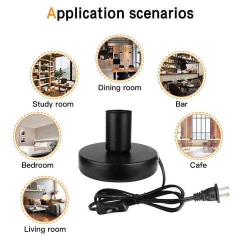 Industrial Table Lamp Base Only No Shade Included With E26 E27 Socket Metal Edison Style Stand 5.8Ft Cord With Switch shown