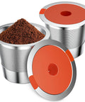 Two Pack Reusable K Cups For Keurig 1.0 And 2.0 Coffee Makers, Stainless Steel Refillable K Cups SUS 304 Non BPA, orange lids