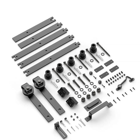 Six Foot Sliding Barn Door Hardware Kit With 265 Lb Capacity Fits Doors Up To 36 Inches laid out on white background