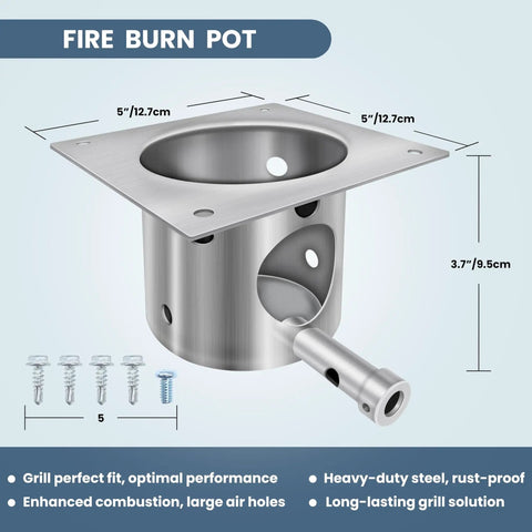 Fire burn pot from Auger Motor Complete Replacement Kit With 2.0 RPM Upgrade, Hot Rod Ignitor, Burn Pot, And Induction Fan For Wood Pellet Grills From Pit Boss, Camp Chef, And Z Grills, highlighting enhanced combustion features.