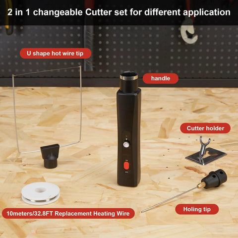 2 In 1 Electric Foam Cutter Pen Kit With Heated Wire And U Shape Tip Styrofoam Carving Knife Portable Carrying Case on table